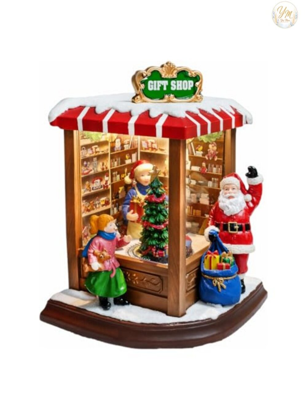 Handcrafted Polyresin Christmas Village Gift Shop LED Musical